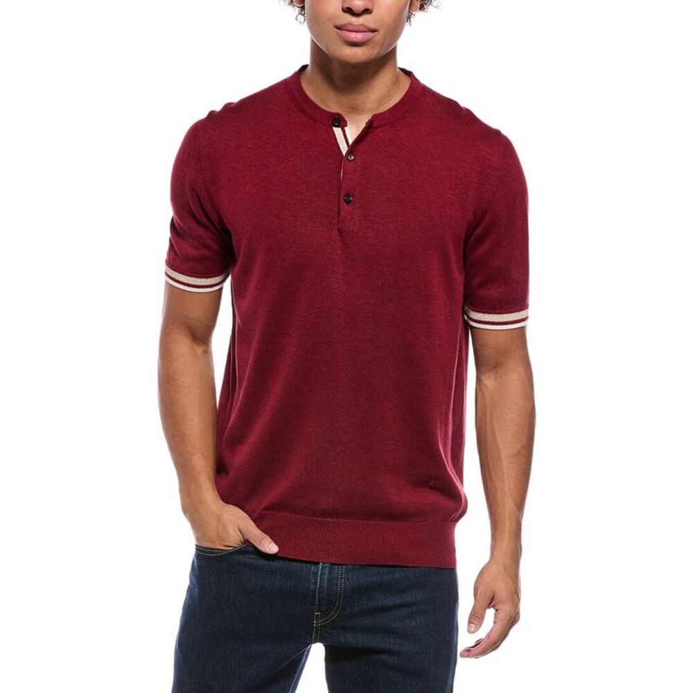 Isaia Mens  Silk & Linen-Blend Henley Sweater, Red